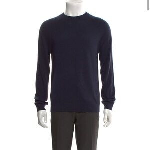 Theory Men's Dark Blue Crewneck Sweater Merino Wool Small